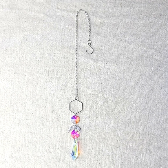 Suncatcher Silver Tone Chain Rainbow Crystal Home Office Indoor Outdoor Decor - Picture 3 of 4